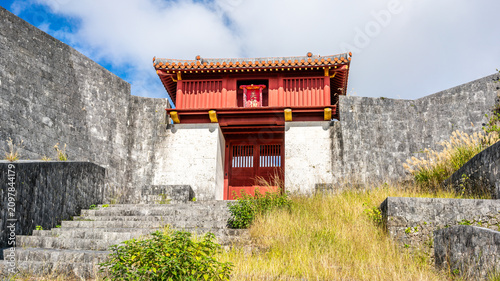 Bild auf Leinwand Shuri castle details with view of red south Bifukumon gate of Shurijo castle in