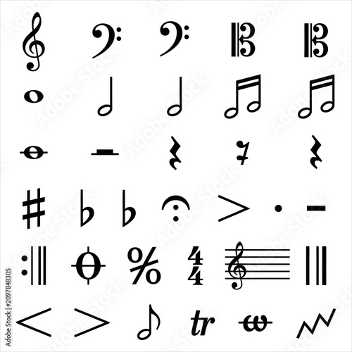 Fotografía Professional music notation symbols set for digital score editing with notation
