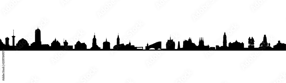 Fototapeta premium Black Thuringia Skyline Silhouette with Urban Landmarks of Jena, Gera, Erfurt and Weimar – East Germany Cityscape Vector Illustration
