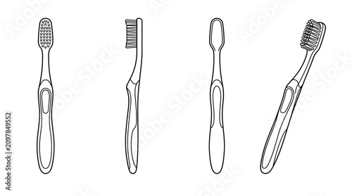 Toothbrush Outline Vector Collection Set for Dental Care Icons and Medical Hygiene Design