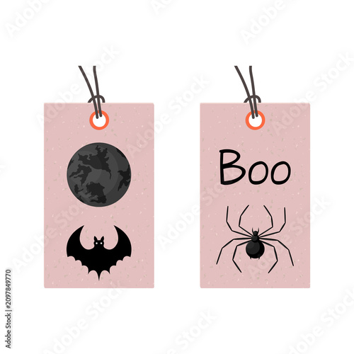 Quadro su tela Two rectangular halloween gift tags featuring a full moon, flying bat, black spi