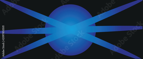 Εκτύπωση καμβά A minimalist digital graphic featuring a central blue sphere intersected by sharp elongated star rays