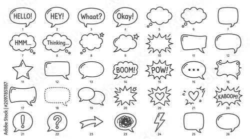 Fotografie Collection of comic speech bubbles and icons.