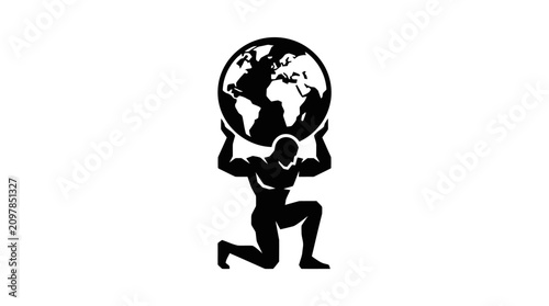 Man lifting the Earth on his shoulders.