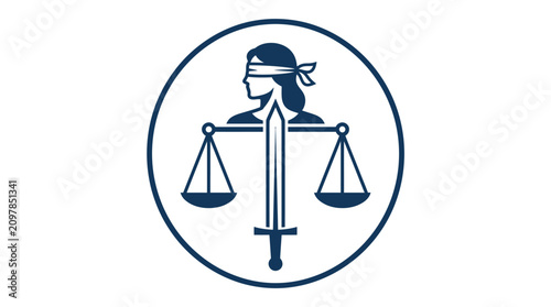 Justice scale and blindfolded woman icon.