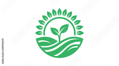 Green logo with a plant growing.