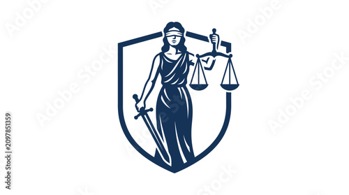 Justice symbol with scales and sword.