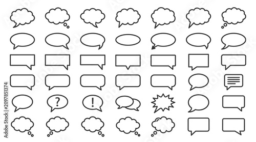 Collection of various speech bubbles and thought clouds for communication design.