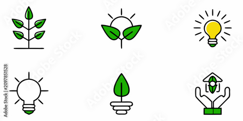 Slika na platnu Environmental Sustainability Icons Representing Plants Light Bulbs And Hands Lin