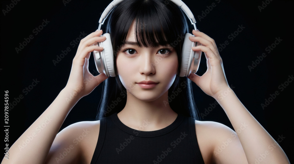 Fototapeta premium ヘッドホンをした女性