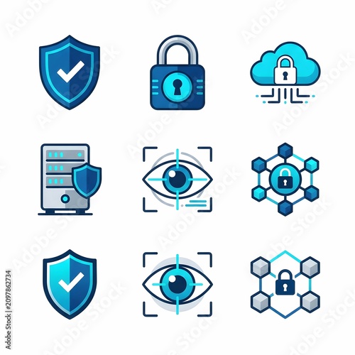 Set of cybersecurity and data protection icons