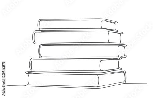 Continuous one line drawing of stacked books minimalist education knowledge library illustration isolated on white background.
