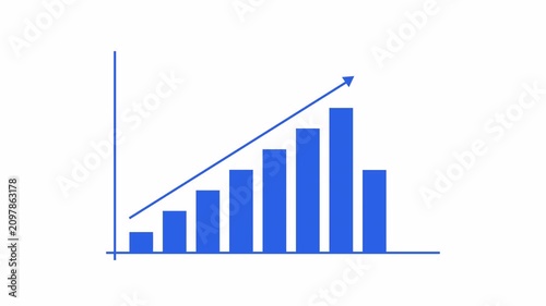 Blue Business Growth Bar Chart Animation with Upward Arrow Transparent Background