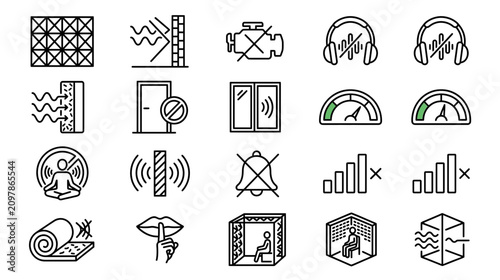 Tableau sur toile Soundproofing Icons: Noise Reduction, Acoustic Control, Silence and Insulation S