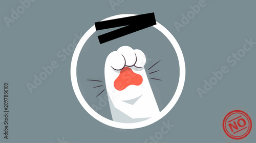 Obraz na płótnie Flat Style White Cat Paw with Pink Toe Bean Inside Circle, Black V Shape Above