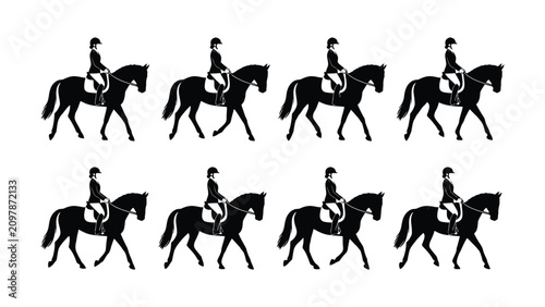 Tableau sur toile Equestrian silhouettes showing horse riding postures and movements clearly