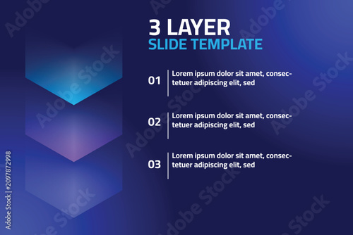 Fotografija 3 Layer Slide Template with 3D Arrow Steps on Blue Gradient Background