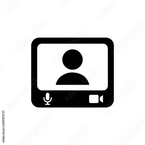 Black vector icon of video call screen on white background