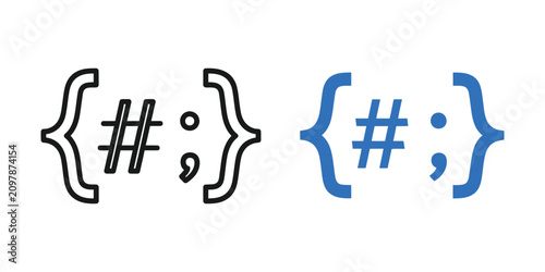 Photography Programming syntax brackets with hash and semicolon symbols in outline and solid