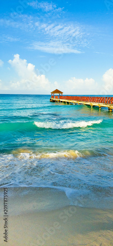 Dominicus beach with white sand, palms and light house. Dominican republic 
