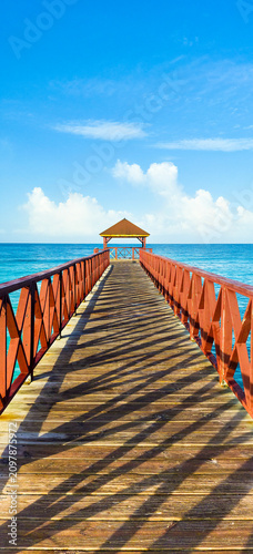 Dominicus beach pier  and Caribbean sea. Dominican republic 