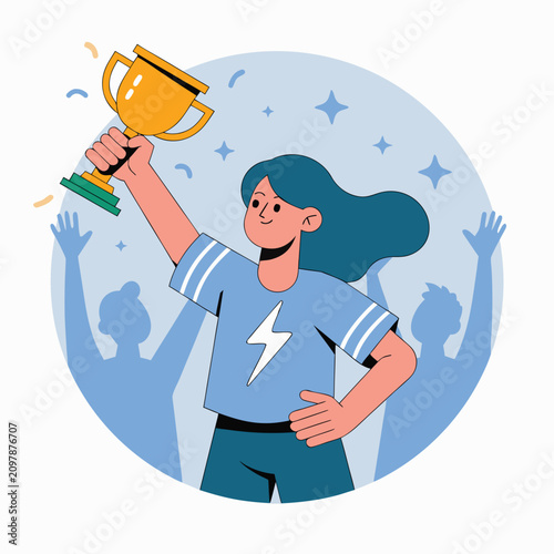 Female Winner Holding Trophy in Celebration