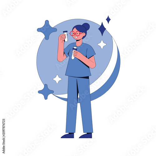 Female Scientist Holding Test Tubes Illustration