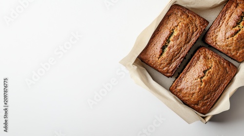 Two moist zucchini loaves freshly baked in a paper lined pan