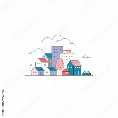 Modern City Neighborhood Buildings Illustration
