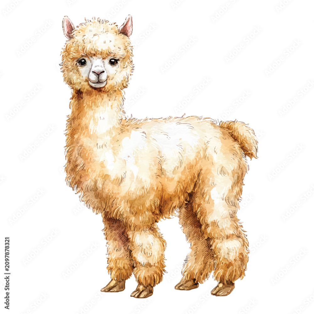 Naklejka premium Cute Alpaca Standing Alone Portrait.