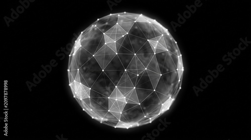Фотография Abstract digital network sphere with glowing nodes and lines on black background