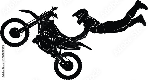 Cuadro en lienzo Black silhouette of an extreme freestyle motocross rider performing a stunt isol