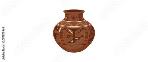 Photos Ancient Terracotta Pottery Vase with Tribal Geometric Patterns and Bird Motifs