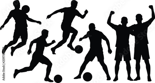 фотографія Soccer player silhouettes set featuring athletes playing football dribbling kick