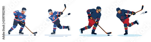 Canvas Print Set of ice hockey player characters in different action poses flat vector illust
