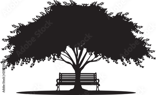 Photos Tree And Park Bench Silhouette Against A White Background