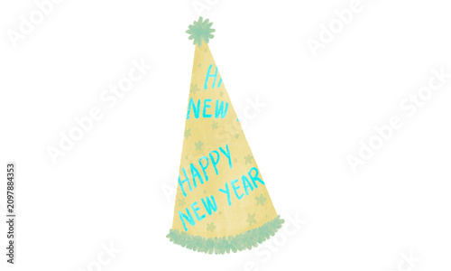 Valokuva Happy New Year party hat. Celebratory yellow hat with green trim