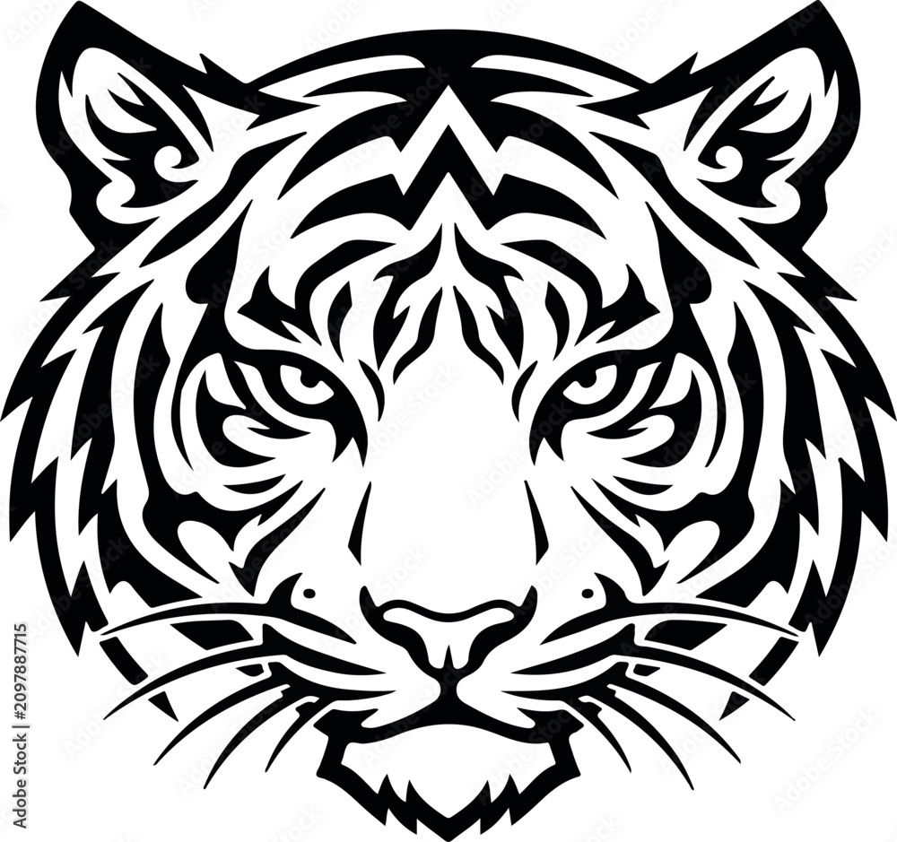 Fototapeta premium Striking tiger silhouette portrait bold tribal design for graphic arts and modern decor applications