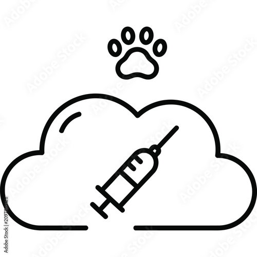 Pet Vaccination Cloud Sync Line Icon Animal Immunization Data Backup Outline Vector Symbol