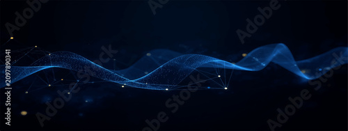 Photos Abstract dark blue futuristic digital network background with glowing particles,