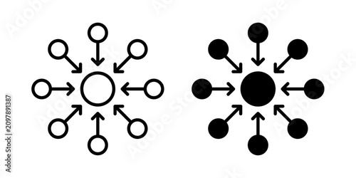 Centralized Icon represents centralized networks, connected systems, and data management with an editable outline vector illustration.