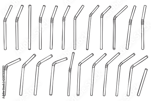 Schilderij op canvas Flexible Drinking Straws Outline Set with Bendy and Straight Designs