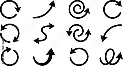Cuadro en lienzo Thin line arrow icons set featuring spiral and circular motion stroke designs