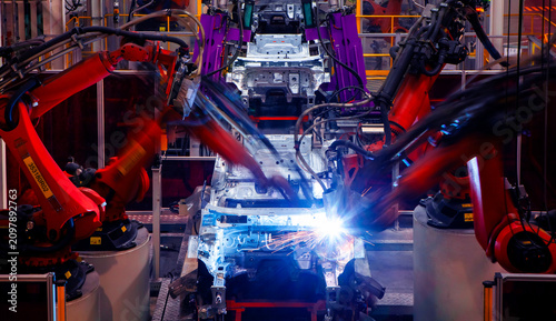 Automobile production factory assembly line welding