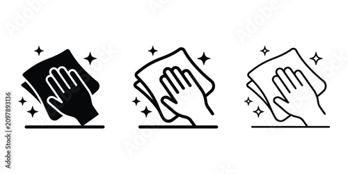 Принти на полотні Hand cleaning with cloth icon silhouette vector outline and line art