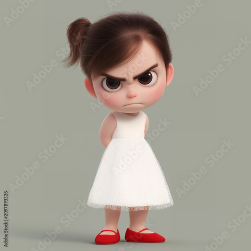 Stylized 3D Cartoon Girl Showing Angry Facial Expression