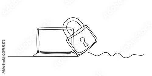 Laptop computer with a lock in continuous line art style
