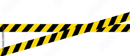 Tableau sur toile Diagonal yellow and black hazard warning tape strips crossed on transparent back