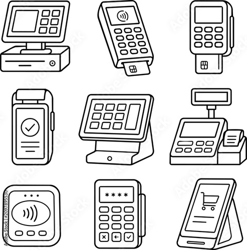 Point of sale terminals and card payment readers outline set