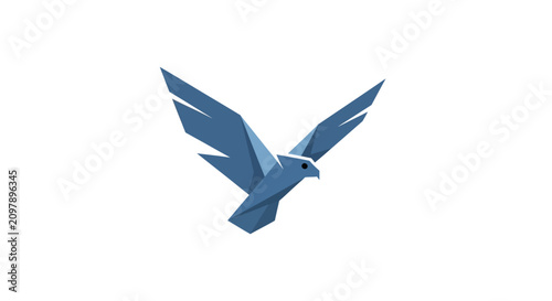 A minimalist blue bird illustration created with geometric paper folding shapes